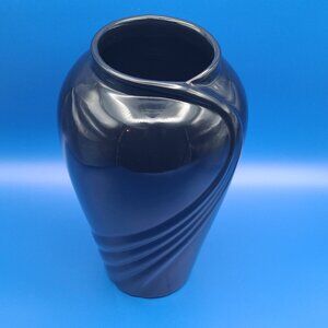 Vintage Royal Haeger Black Swirl Drape High Gloss Pottery Vase 10"